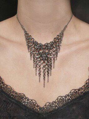 Gothic silver statement necklace with a V shape